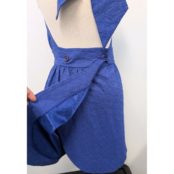 Betsey Johnson Blue Halter Floral Eyelet Mini Wrap Dress sz 6 Bow Coquette - Picture 10 of 12